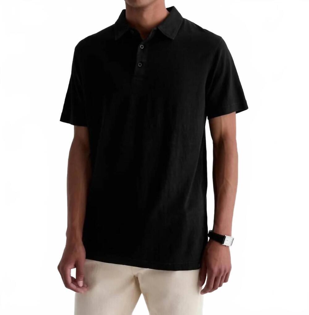 NEW AG JEANS bryce classic linen short sleeve polo in true black